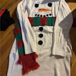 Tipsy Elves White Snowman Dress with Red and Green Accents